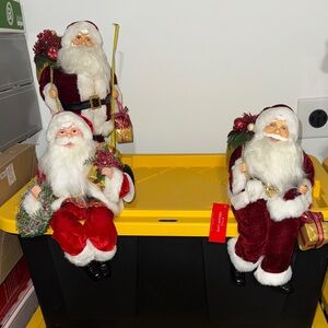 3 Festive Santa Figurine Set - Red and White